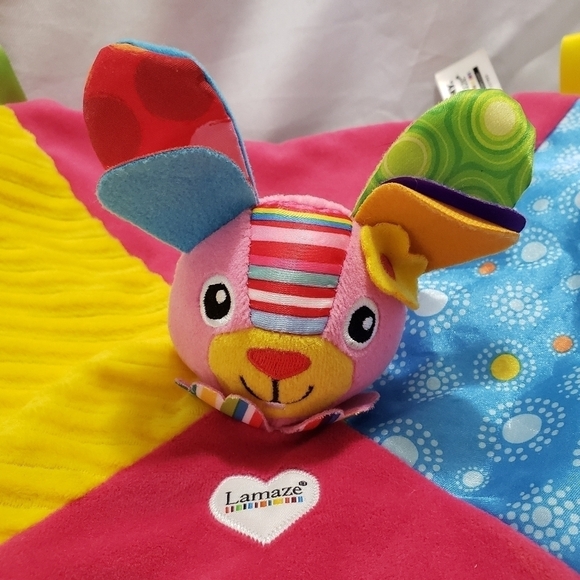 Lamaze Rainbow Bunny Rabbit Lovey Mini Security Blanket Satin Ribbed Chime - Picture 2 of 10